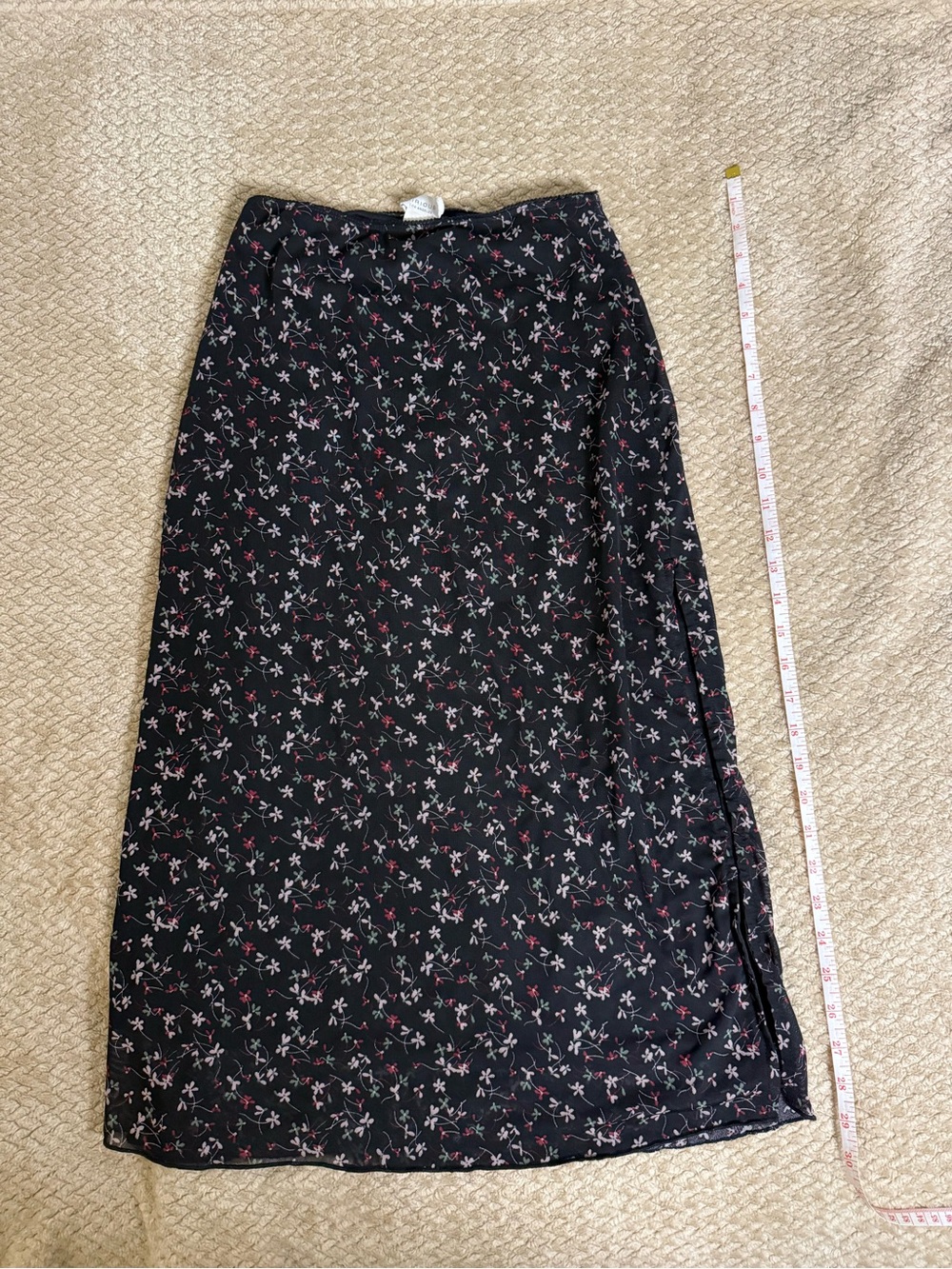 Black Floral Midi Skirt - Women's Elegant A-Line